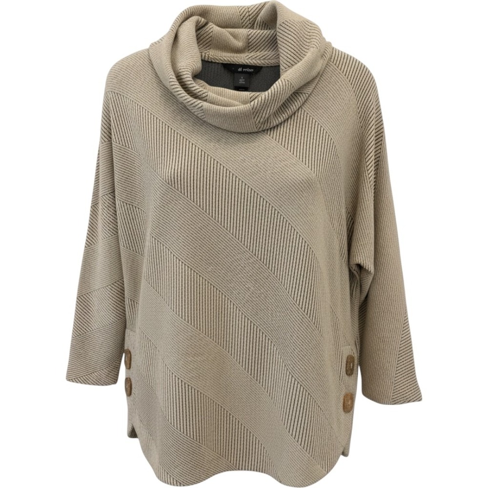 Ali Miles Womens Oatmeal tan Cowl Neck Tunic Sweater Button Sm Lagenlook granola
